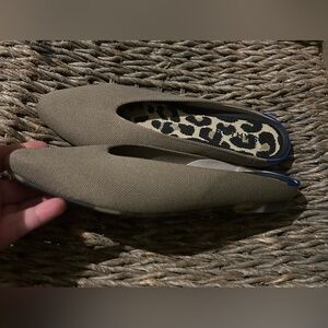 Woman’s taupe Rothy’s flats worn 1x